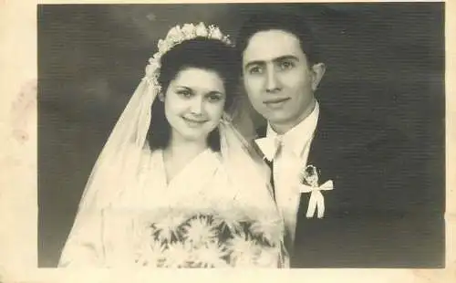 Family social history vintage photo wedding groom & bride