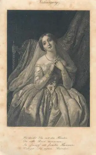 Vertheidigung defence woman portrait vintage etching