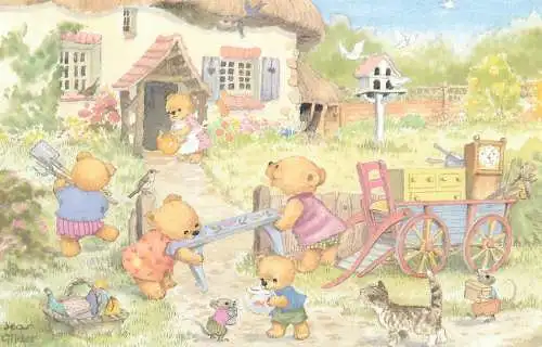 Moving in Day by Jean Gilder humanized teddy bears artist postcard