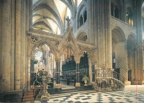 Postcard England Durham Cathedral inner view the Crossing with Scott screen, pulpit and lectern