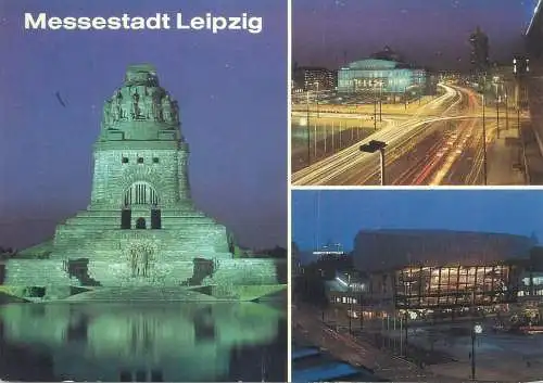 Postcard Germany Messestadt Leipzig nocturnal aspects multi view