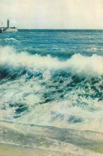Postcard  Ukraine Yalta sea view rough waves lighthouse