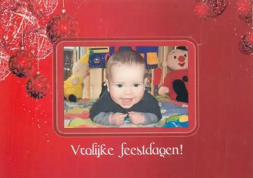 Happy Holidays Postcard children types laughing little boy