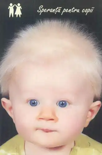 Organizatia "Speranta pentru copii" 2014 calendar Postcard children types blue-eyed little boy funny face