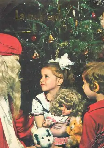 Christmas cheer Post card children types boy and girl with Santa Claus