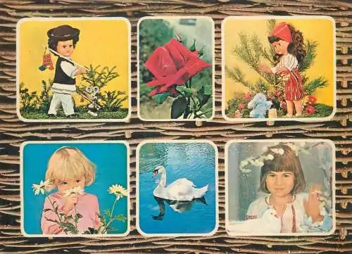 Postcard children dolls toys swan multi view