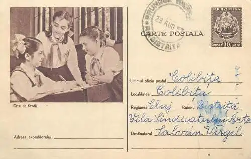 stationery Postcard children types schoolgirls group study