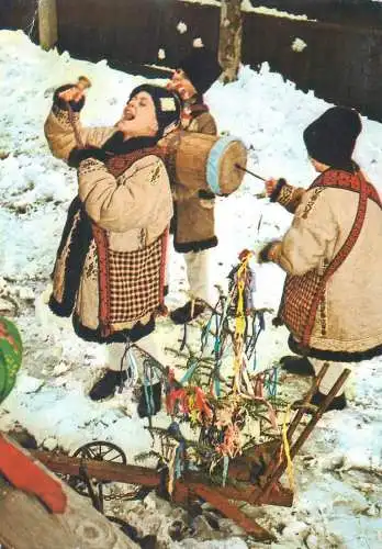 New Year cheer and customs Postcard children types folk typical costumes