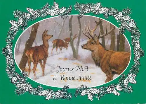 Animals in art Winter Holidays greetings Postcard deer in forest