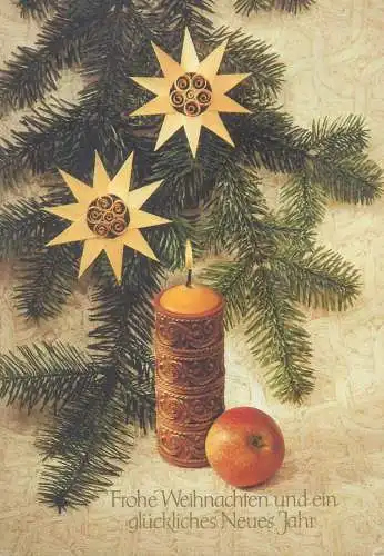 Merry Christmas and Happy New Year greetings Postcard decorative ornaments lit candle