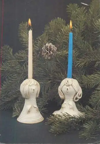 Merry Christmas greetings Postcard candlesticks with burning candles