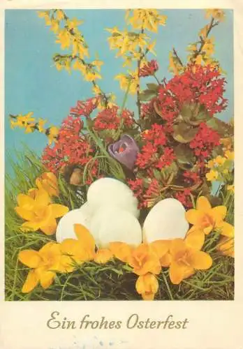 greetings Post card Ein frohes Osterfest floral arrangement eggs