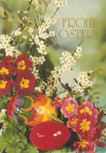 Postcard Frohe Ostern pencilled eggs flowers detail aspect