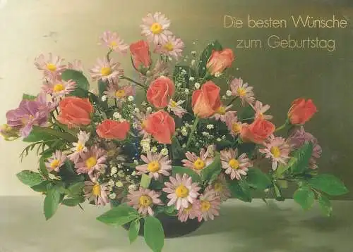 Postcard Birthday Best Wishes greetings floral colourful arrangement