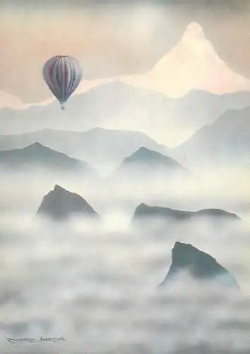 signed Postcard "The Balloon" by Richard Akerman