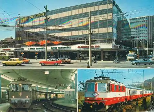 Postcard Switzerland Bern Railway Station train multi view
