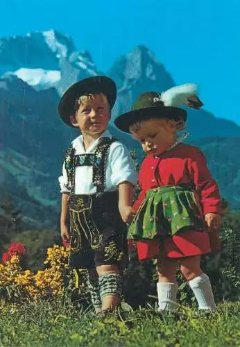 Huber Postcard German children types and scenes mountain scenery typical costumes