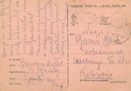 Hungary entier postal postal stationery postcard correspondence 1941 Btabori postai Kolozsvar