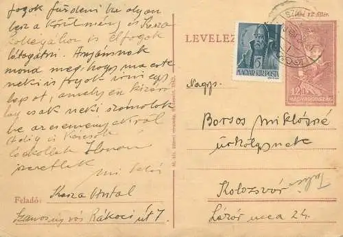 Hungary entier postal postal stationery postcard correspondence 1943 uprated stamp
