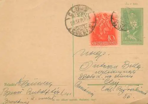 Hungary entier postal postal stationery postcard correspondence 1933 Cluj 6 filler