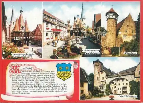Postcard Germany Michelstadt multi view emblem crest