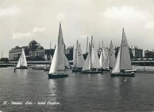 Postcard Italy Venice Lido Excelsior hotel sailboats