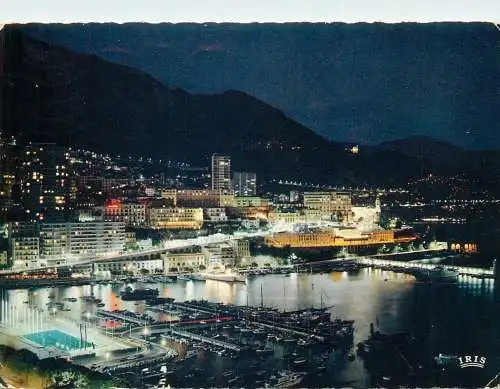 Postcard Monaco Monte Carlo harbour night view 1969