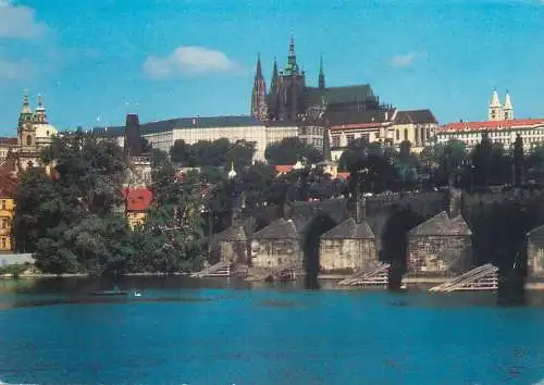 Postcard Czech Republic Prague castle and Charles bridge