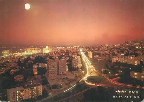 Postcard Israel Haifa at night