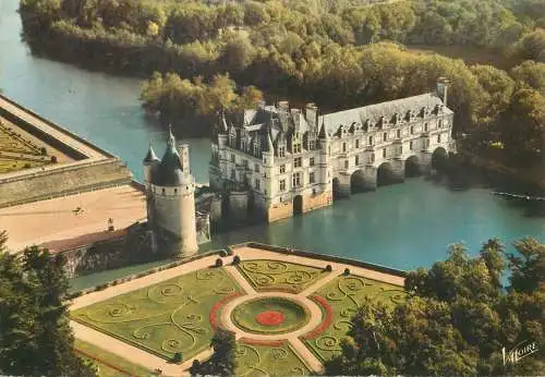 Postcard France Chennonceaux castle aerial 1981
