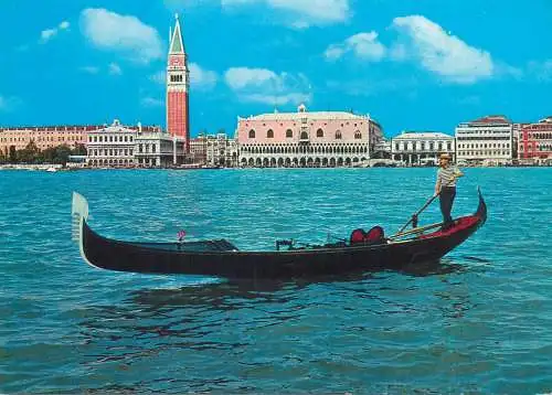 Postcard Italy Venice gondola tower