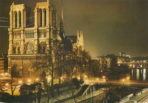 Postcard France Cathedral Notre-Dame illuminee Paris vue de nuit