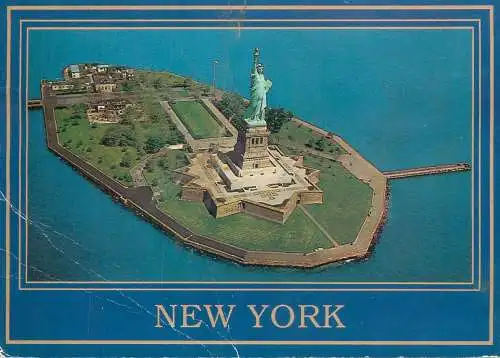 Postcard USA New York Lower Harbor Statue of Liberty aerial view