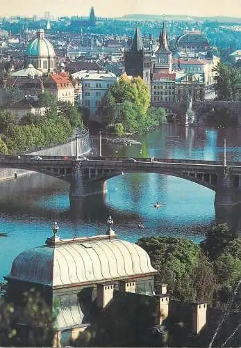 Postcard Czech Republic Prague bridges aerial 1986