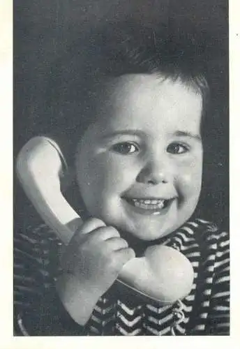 Children portraits ( trimmed damage postcard ) smile and telephone