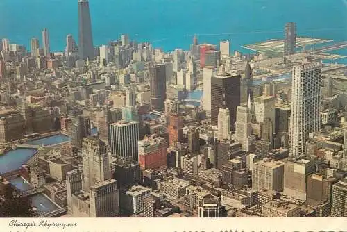 Postcard USA Chicago Illinois aerial view of downtown