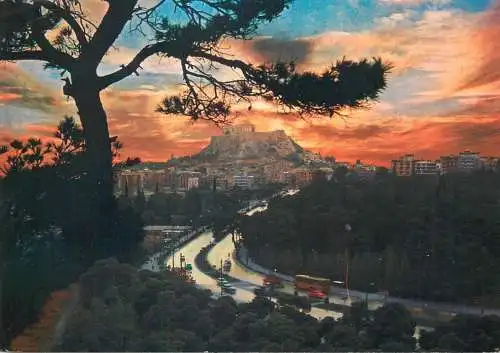 Postcard Greece Athens Acropolis sunset