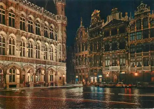 Postcard Bruxelles Market place at night