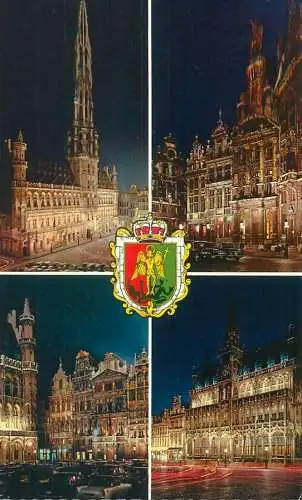 Postcard Bruxelles Market place at night