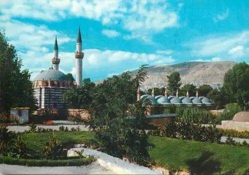 Postcard Syria Damascus Garden and Mosque Sulemanieh minaret 1966