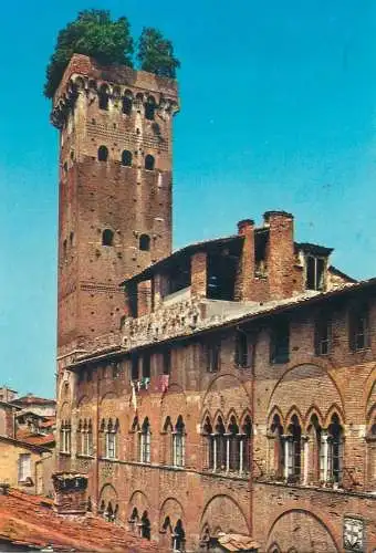 Postcard Italy Lucca Giunini Palace and tower