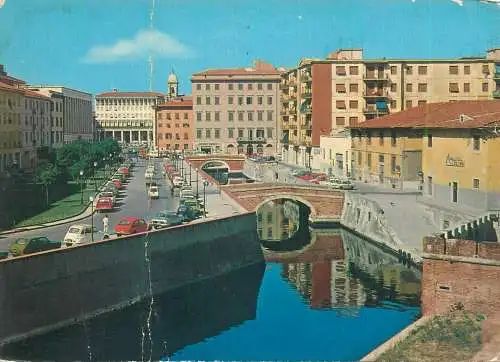 Postcard Italy Livorno Avvalorati Avenue and Town buildings