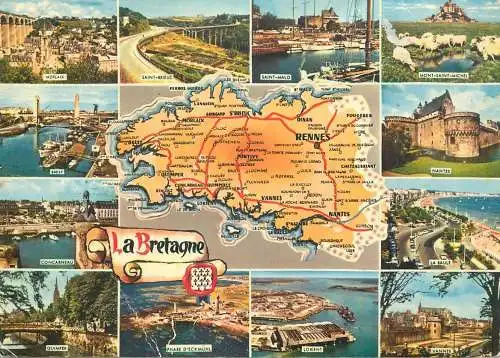 Post card France La Bretagne multi view region map