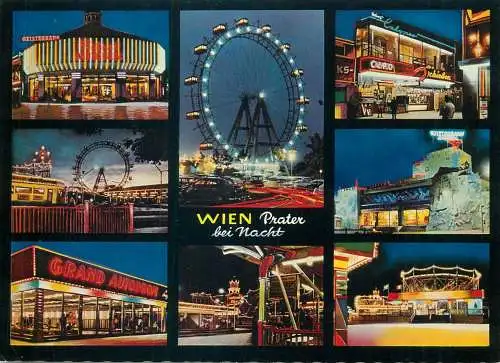 multi view Austria Prater bei Nacht Wien Post card