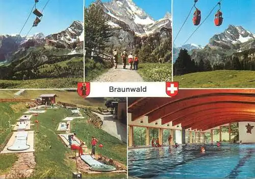 Mini-golf related multi view post card Switzerland Braunwald