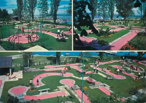Mini-golf related multi view post card Switzerland Murten-Morat