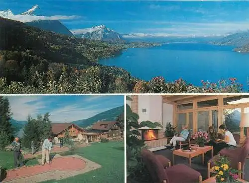 Mini-golf related multi view post card Switzerland Leissingen am Thunersee Meielisalp Haus des Chrischonawerkes