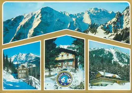 Postcard Slovakia Vysoké Tatry multi view High Tatras mountains ski resort
