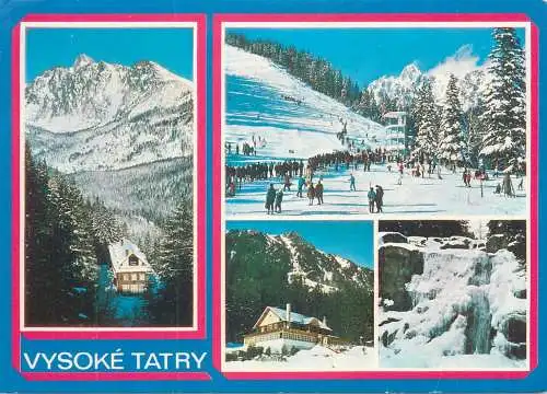 Postcard Slovakia Vysoké Tatry multi view High Tatras mountains ski resort