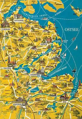 Postcard Germany Ostsee coast map